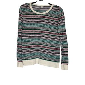 Talbots Petite Medium Fair Isle Knit Sweater Cotton Blend Crewneck